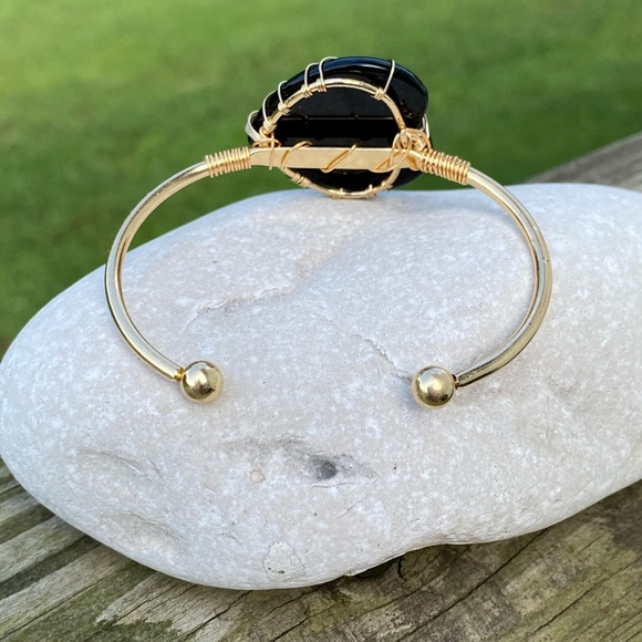 Genuine Black Onyx gemstone Heart Bracelet tree of life wire wrapped bracelet - Picture 8 of 12